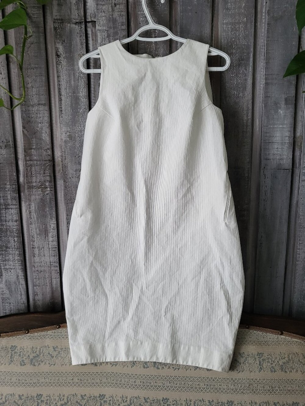 COS White Cotton Textured Sleeveless Shift Mini Dress Size 4 EU 34
